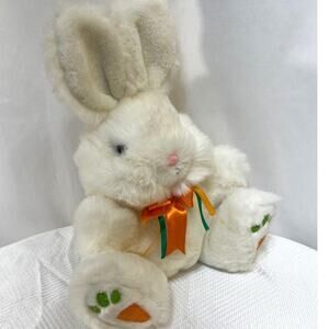 Dan Dee White Easter Bunny Rabbit Plush Carrot Paws Vintage Stuffed Toy 12”